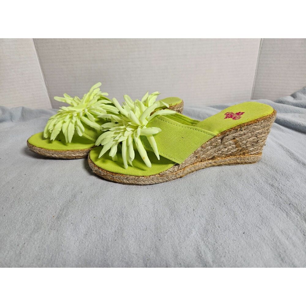 Peggy Lime Green Floral Espadrille Wedge Sandals Platform Slides Y2K Size 9 New